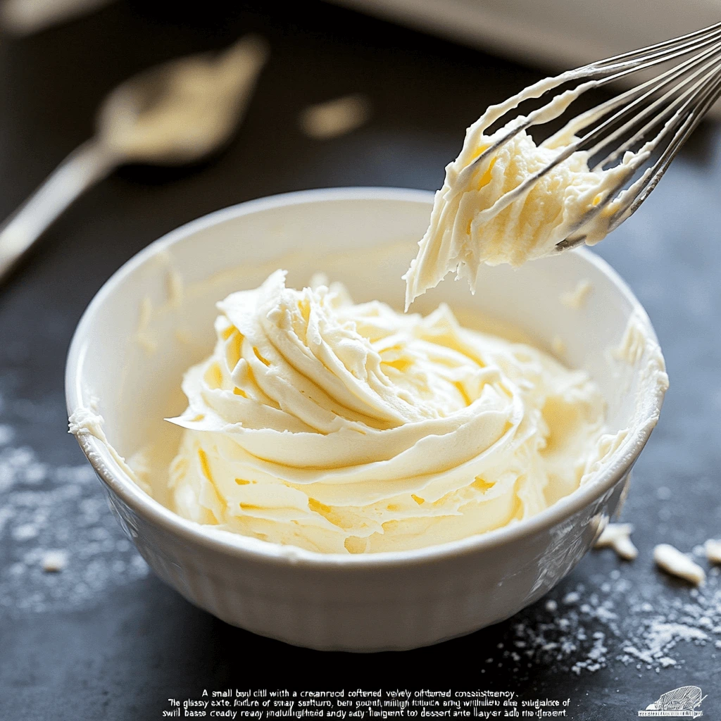 "A bowl of creamy cheesecake mixture made with softened cream cheese, sugar, and vanilla extract, whipped to a smooth texture."

