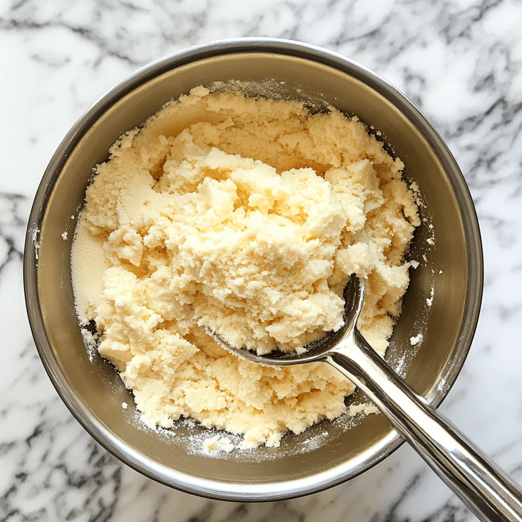  A close-up of butter and sugar being creamed together in a mixing bowl, forming a smooth and fluffy mixture.