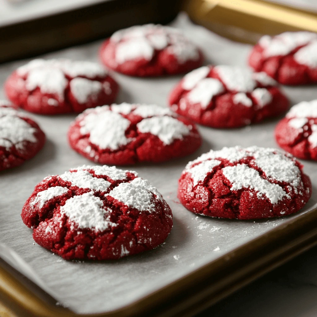 A bowl of cookie dough with red food coloring being mixed in, creating a vibrant red color for Red Velvet Crinkle Cookies.

